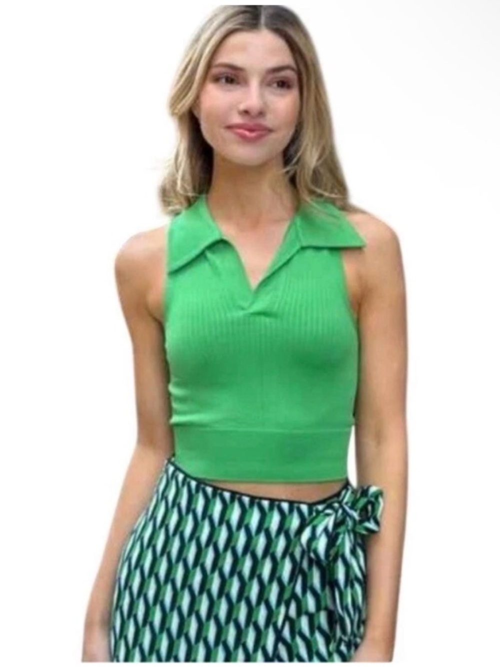 DVF for Target Green Ribbed Sleeveless Polo Top S NWT